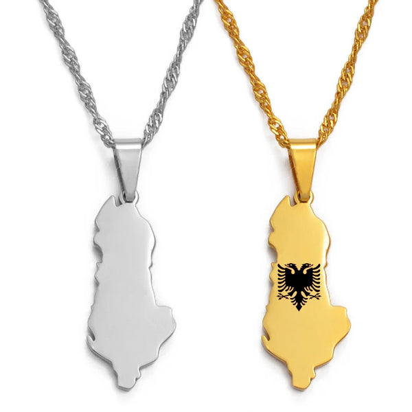 Anniyo 2.6cm Albania Map Pendants & Necklaces Charm Shqiperise Jewelry For Women Girls  #028921
