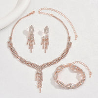 4PC Women's Fashion Copper Claw Chain Hollow Tassel Necklace Earrings Bracelet Jewelry Set Wedding Banquet Party Festival Gift