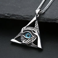 Gothic Vintage Evil Eye Pendant For Men Stainless Steel Punk Hip Hop Fashion Triangle Necklace Unique Amulet Jewelry Wholesale