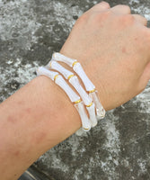 3pcs Leopard Acrylic Bamboo Women's Hand Bracelets Retro Stack Thin Tube Beaded Elastic Bracelet Bangle Couple Jewelry Gift