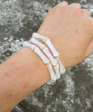 3pcs Leopard Acrylic Bamboo Women's Hand Bracelets Retro Stack Thin Tube Beaded Elastic Bracelet Bangle Couple Jewelry Gift