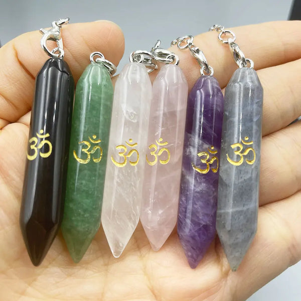 Natural Gem Stone Pendant Crystal Pendulum for Divination Answer Reiki OM Charms Fluorite Amethysts Clear Quartz Pendulos x228