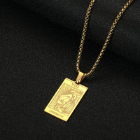 Kinitial Stainless Steel Strength Lion Tarot Card Pendant Necklace For Women Men Punk Amulet Jewelry Choker Husband Gift