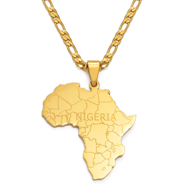 Anniyo Africa Map With NIGERIA Pendant and Necklaces Gold Color Jewelry For Women Men African Maps Ethnic Ornaments @042321