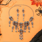 Halloween Jewelry Set Punk Retro Statement Alloy Skull Tassel Necklace and Earrings Women's Party Accessories