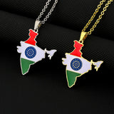 2024 new fashion stainless steel vintage dripping stainless steel Indian flag map pendant necklace temperament everything collar