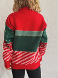 2025 Christmas Women's Jacquard Knit Sweater Round Neck Loose Fit Pullover Autumn Winter Long Sleeve Casual Red New Year Jumpers