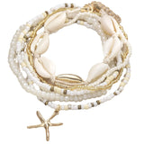 7pc/set Bohemian Rice Beads Starfish Pendant Anklet Set Fashion Summer Beach Sea Shell Multilayer Ankle Bracelet On Foot Jewelry