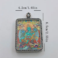 Retro Tibetan Thangka Green Tara Buddha Pendant Necklace - Lucky Guardian Art Collection, Alloy Crafts Home Decor Guardian De