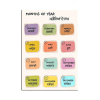 Punjabi Color Names, English Months, Weeks, Fruits and Vegetables Names, Punjabi (Gurmukhi) Alphabet Chart Poster, Sikh Poster