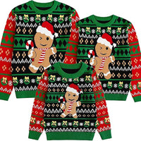 Family Matching Christmas Sweaters Gingerbread Man Green Knit Pullover Women's Long Sleeve Cozy Couple Holiday Party Outfit