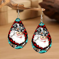 SOMESOOR Merry Christmas Series Waterdrop Shape Wooden Drop Earrings Santa Claus Tree Snowman Cute Ear Dangle Jewelry For Women