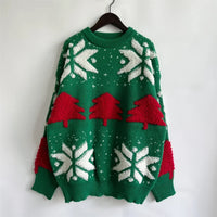 Women's Jacquard Round Neck Long Sleeve Thickened Knit Pullover Christmas Tree Design Autumn/winter New Style Sweater