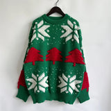 Women's Jacquard Round Neck Long Sleeve Thickened Knit Pullover Christmas Tree Design Autumn/winter New Style Sweater