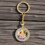 Shiva Nataraja Keychain Buddhist Jewelry Lakshmi Goddess Rhinestone Pendant Hinduism Amulet Keyring Gift