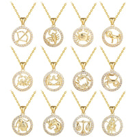 12 Zodiac Signs Necklace Copper Gold Plated Zodiac Signs Pendant Chain Ladies Necklace Birthday Jewelry Ladies Jewelry