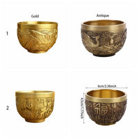 Good Luck Phoenix Cylinder Ornament Traditional Hand Carved Brass Drinking Cup Pure Brass Brass Feng Shui Bowl Living Room