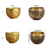 Good Luck Phoenix Cylinder Ornament Traditional Hand Carved Brass Drinking Cup Pure Brass Brass Feng Shui Bowl Living Room