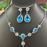 3-piece elegant light blue rhinestone necklace earring jewelry set suitable for women's wedding commemorative banquet jewelry