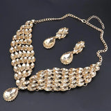 New Green Crystal Statement Necklace Earrings Set Gold Color Jewelry Sets Indian Bridal Wedding Costume Jewellery