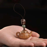 Statue Mini Little Teapot Keychain Waterproof Openable Carved Teapot Pendant Beads Ornament Green Sandalwood Phone Chain Friends