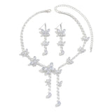Women's fashionable butterfly tassel zircon necklace earring jewelry set, with a light luxury design and a high-end feel