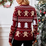 Gingerbread Man Jacquard Long-sleeve Pullover Sweater, Women's New Casual Crewneck Knitwear, Christmas Sweater,Autumn and Winter