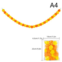 1Pc Indian Style Marigold Flower Garland With Flowers For Day Of The Dead Diwali Home DIY Craft Party Halloween Party Decor