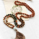 8mm brown Rudraksha Tiger's Eye Moss Agate Jasper 108 knot Necklace Bless Diy Gift Energy Stress Seven Chakras Pray Mala Yoga