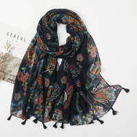 Ethnic Printed Cotton Hijab Viscose Tassels Scarf For Muslim Woman Hijabs Shawls Lady Soft Long Wraps Islim Headband Turban