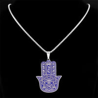 Chai Hebrew Letter Fatima Hamsa Hand Necklace Men/Women Stainless Steel Blue Color Jewish Lucky Necklacse Jewelry colar N7781S01