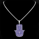 Chai Hebrew Letter Fatima Hamsa Hand Necklace Men/Women Stainless Steel Blue Color Jewish Lucky Necklacse Jewelry colar N7781S01