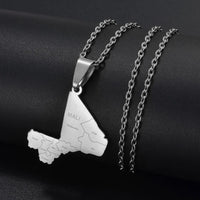 Anniyo Mali Map With Cities Pendant Necklaces Ethnic Jewelry Stainless Steel the Republic of Mali #312921