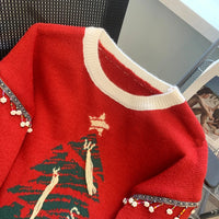 Christma Tree Knit Sweater Pullover Women Fashion Loose Casual Ladies Tops 2023 Winter Long Sleeve O-neck Knitwear Jumpers
