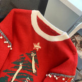 Christma Tree Knit Sweater Pullover Women Fashion Loose Casual Ladies Tops 2023 Winter Long Sleeve O-neck Knitwear Jumpers