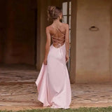 Sexy Satin Club Evening Party Dresses 2025 Summer Women Clothing Elegant Ruffle Irregular Backless Bandage Long Maxi Dress