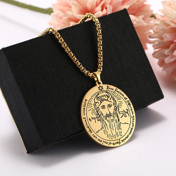 Nordic fashion trend titanium steel jewelry laser marking Solomon round brand pendant stainless steel necklace