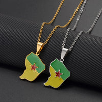 Anniyo French Guiana Map Pendant Necklaces Stainless Steel Guyane Jewelry #004562
