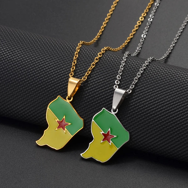 Anniyo French Guiana Map Pendant Necklaces Stainless Steel Guyane Jewelry #004562