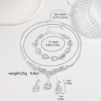 4PC women's fashionable rhinestone water droplet necklace earrings bracelet jewelry set wedding banquet party holiday gift