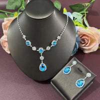 3-piece elegant light blue rhinestone necklace earring jewelry set suitable for women's wedding commemorative banquet jewelry