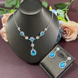 3-piece elegant light blue rhinestone necklace earring jewelry set suitable for women's wedding commemorative banquet jewelry