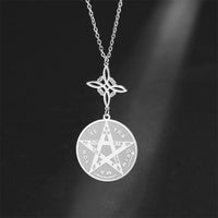 EUEAVAN God Name Tetragrammaton Pentacle Necklaces Stainless Steel Sacred Witch Knot Pendant Chain Solomon Seal Amulet Jewelry