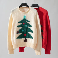 2024 Autumn Winter Women Christmas Tree Pattern Sweaters Casual Knitwear Crew-Neck Pullover Holiday Sweater Woman Pullovers