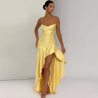 Sexy Satin Club Evening Party Dresses 2025 Summer Women Clothing Elegant Ruffle Irregular Backless Bandage Long Maxi Dress