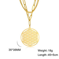 Skyrim Flower of Life Overlapping Six Ring Pendant Stainless Steel Necklace Women's Fashion Holy Mandala Talisman Jewelry Gift