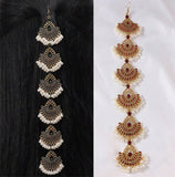 Vintage Hollow Hair Accessories For Women Crystal Stone Simulated Pearl Beads Tassel Head Chain Ethnic Style Women's Accesories
