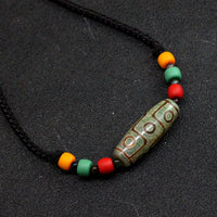 Tibetan Buddhism 9 Eyed Celestial Bead Necklace Healing Amulet Jewelry Ethnic Style Agate Dzi Beads Pendant Sweater Rope Chain