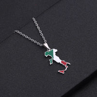 Italian map pendant stainless steel necklace famous ethnic style female niche design sense of light luxury geometric drip oil je