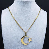 2023 Muslim Islam Moon Star Stainless Steel Chain Necklaces for Women Gold Color Necklace Jewelry collares de mujer N4811S05